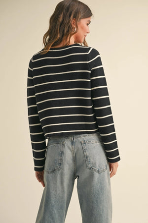 STRIPED TIED FRONT CARDIGAN J4757