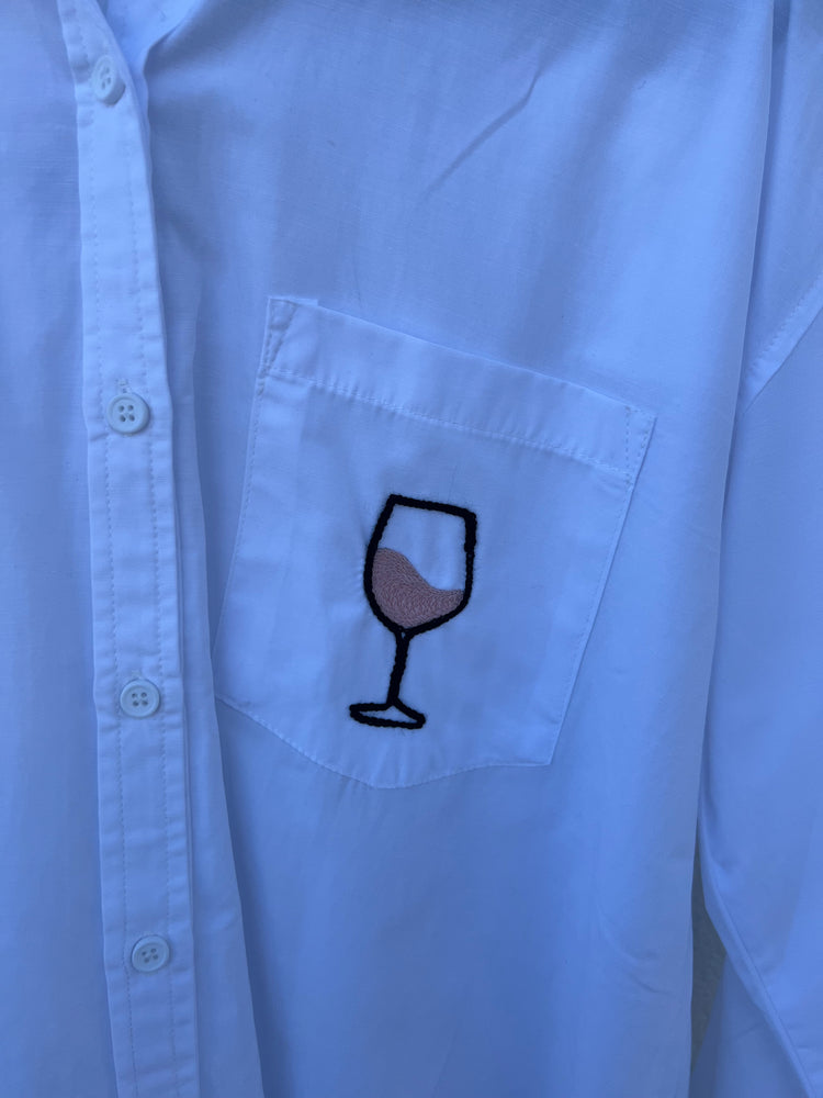 WINE EMBROIDERED BUTTON UP TOP