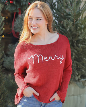 MERRY EMBROIDERED CREW COTTON SWEATER