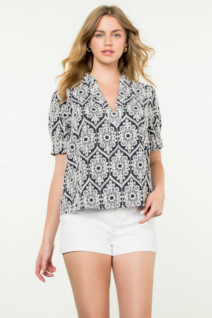 SHORT SLEEVE EYELET TOP